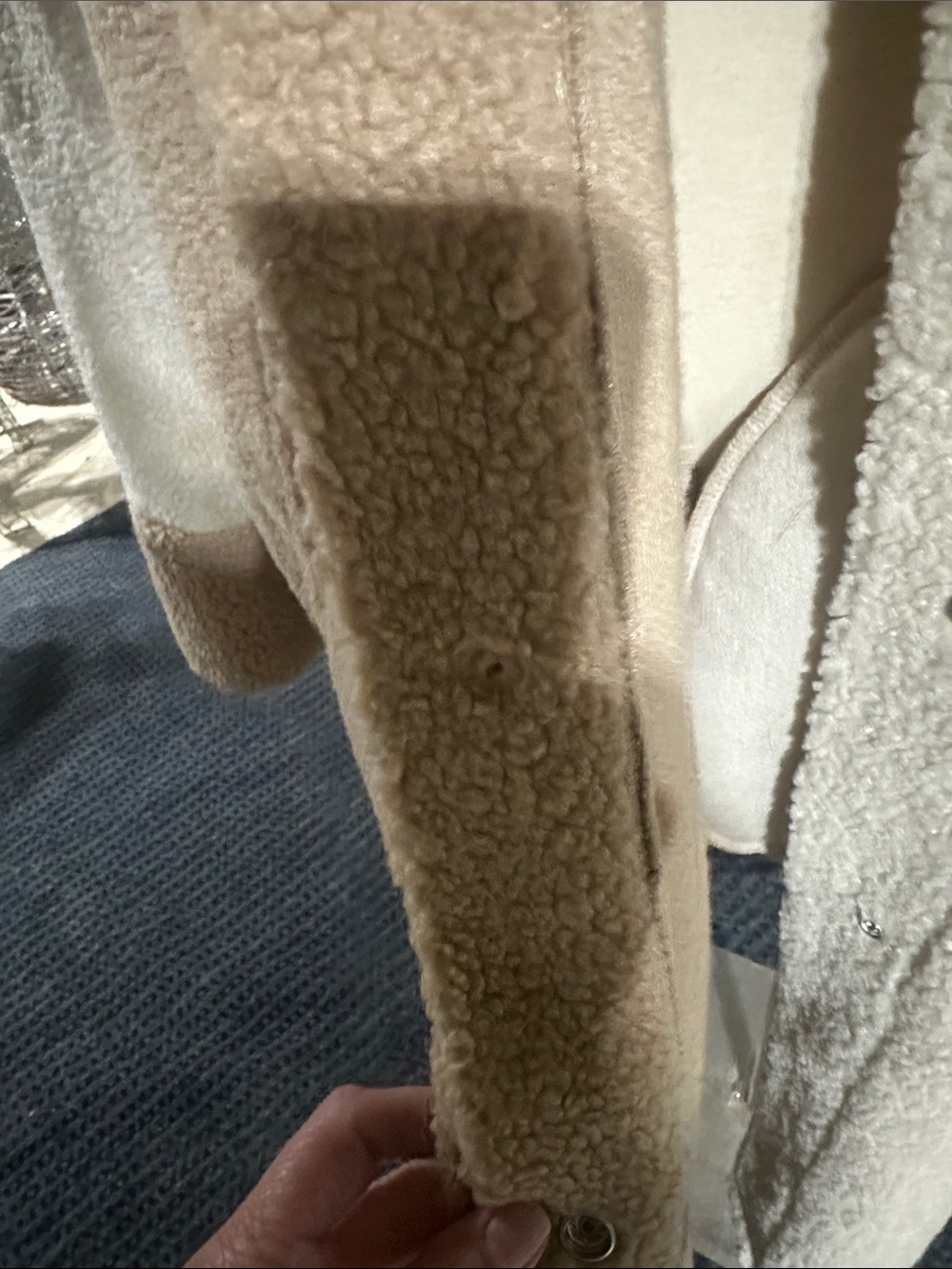 Cost Plus World Market Two-Tone Beige & Cream Teddy Sherpa Coat - Picture 2 of 3